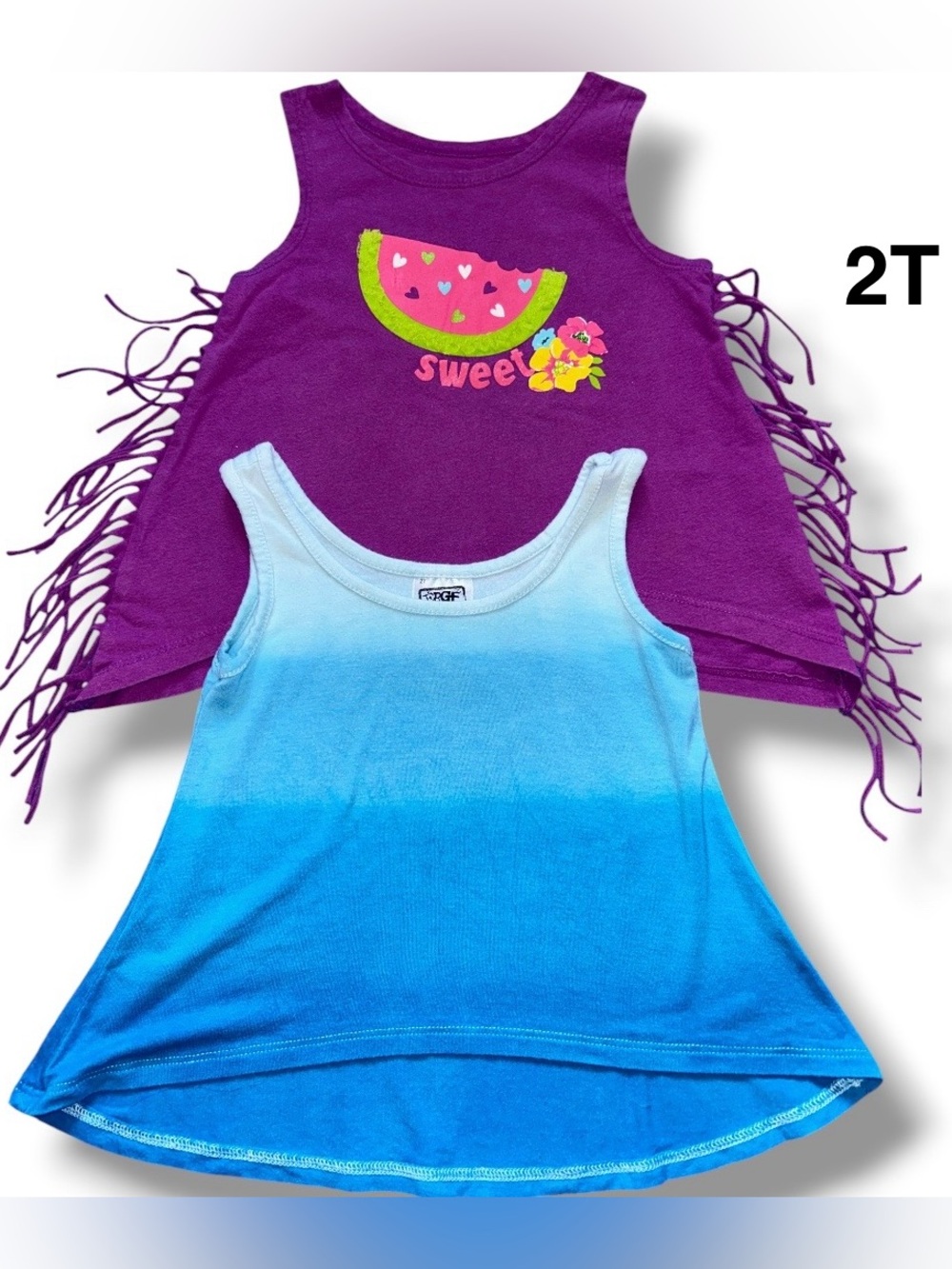 Kids Sleeveless Tank Top - Purple Watermelon Fringe & Blue Ombre Size 2T